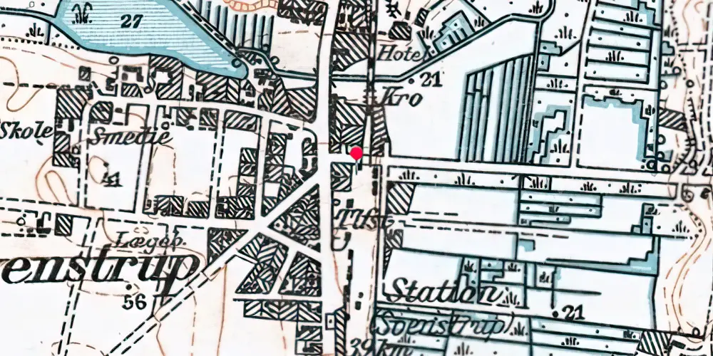 Historisk kort over Svenstrup (Jylland) Holdeplads med sidespor [1872-1875]