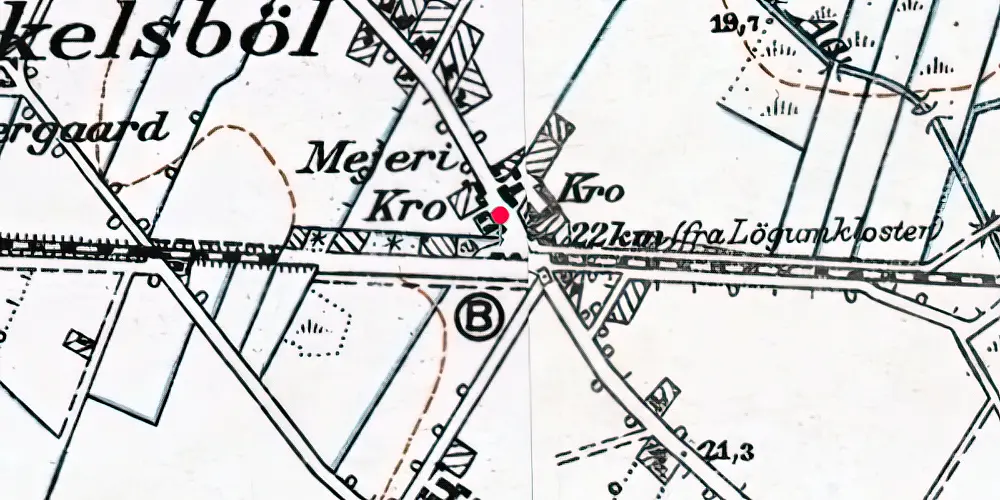 Historisk kort over Terkelsbøl Holdeplads med sidespor [1889-1922]