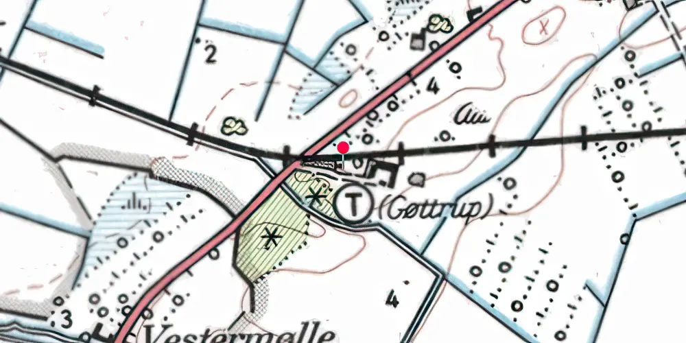 Historisk kort over Gøttrup Billetsalgssted med Sidespor [1911-1924]