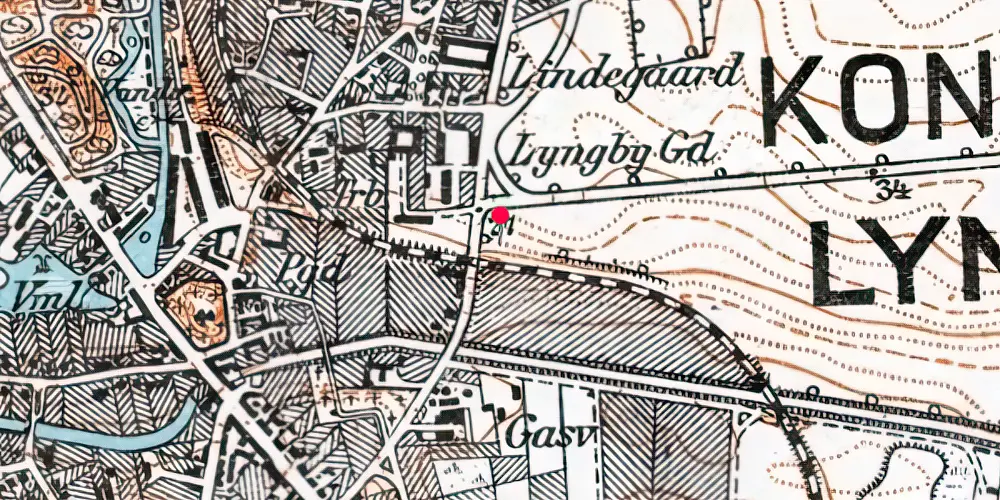 Historisk kort over Lyngby Lokal Station [1936-1974]
