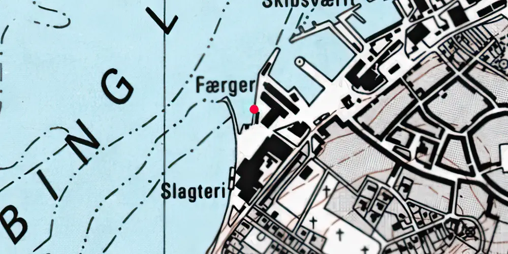 Historisk kort over Rudkøbing Færgetrinbræt [1926-1962]