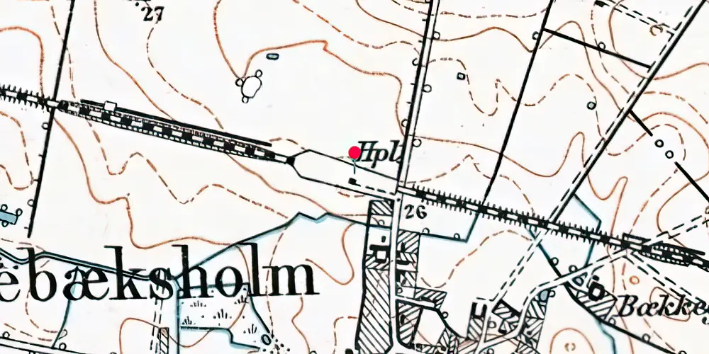 Historisk kort over Rønnebæk Billetsalgssted med Sidespor [1913-1926]