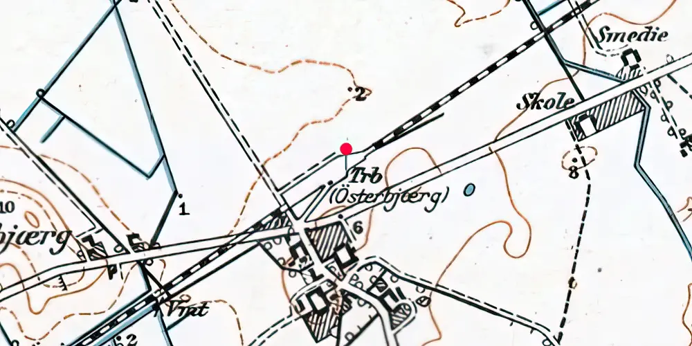 Historisk kort over Østerbjerg Trinbræt med Sidespor [1916-1990]
