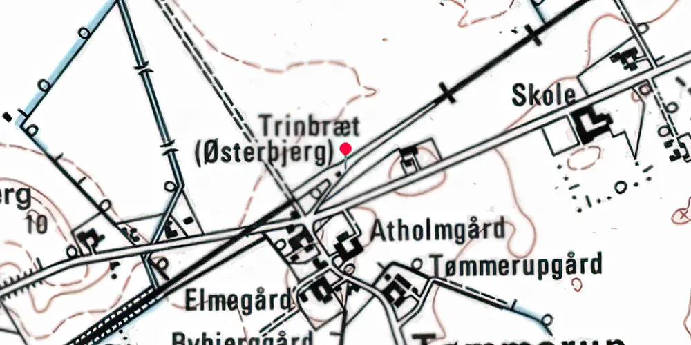 Historisk kort over Østerbjerg Trinbræt med Sidespor [1916-1990]