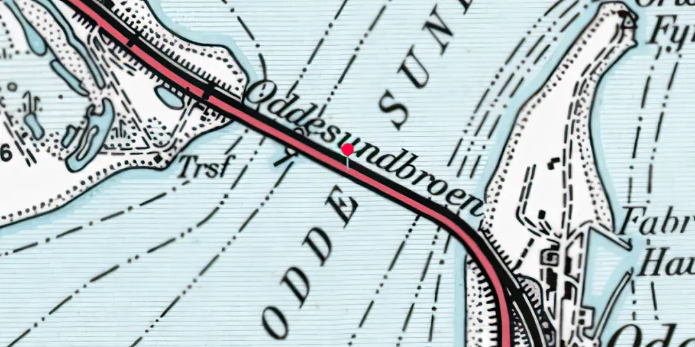 Historisk kort over Oddesundbroen Jernbanebro