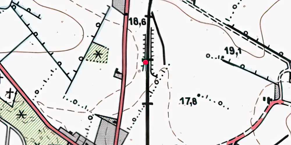 Historisk kort over Baunhøj Trinbræt med Sidespor [1942-2001]