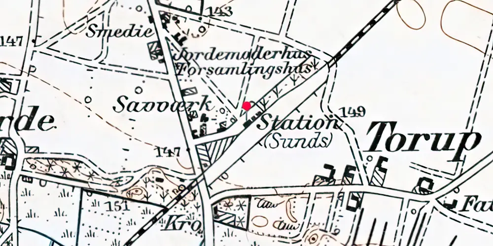 Historisk kort over Sunds Holdeplads [1906-1922]