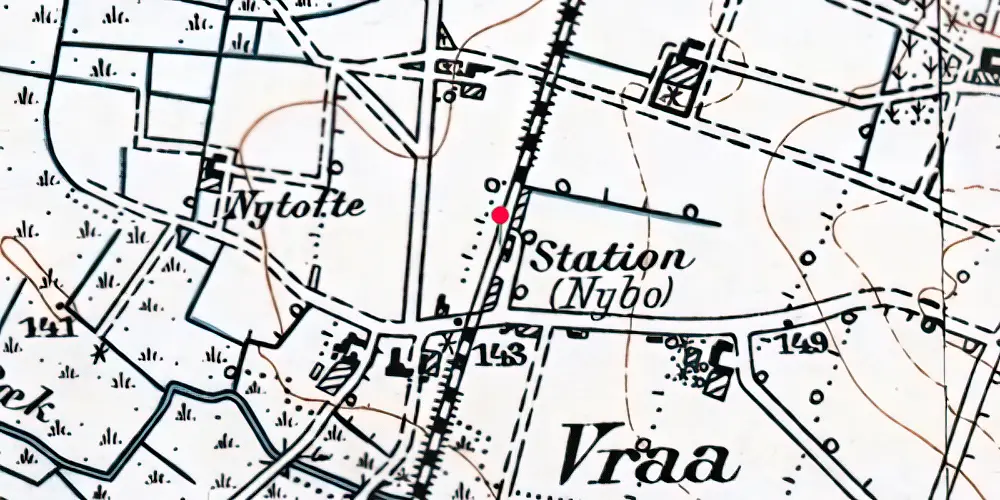 Historisk kort over Nybo Billetsalgssted [1906-1962]