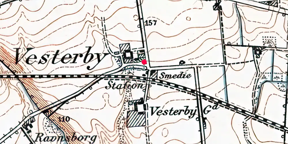 Historisk kort over Vesterby Billetsalgssted [1884-1886]