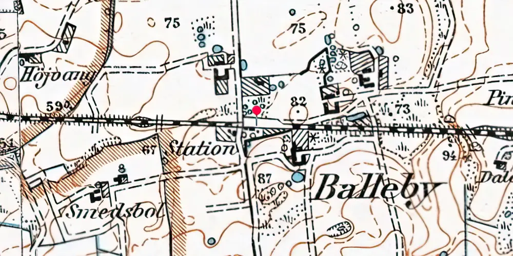 Historisk kort over Balleby Billetsalgssted med Sidespor [1899-1923]