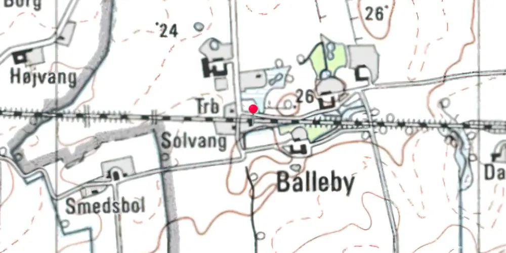 Historisk kort over Balleby Billetsalgssted med Sidespor [1899-1923]