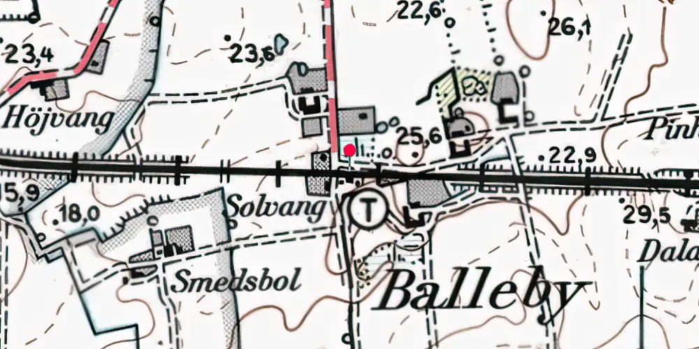 Historisk kort over Balleby Trinbræt med Sidespor [1923-1970]