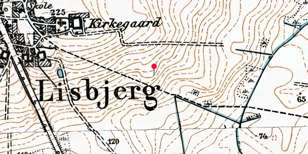Historisk kort over Lisbjerg - Terp Letbanestation