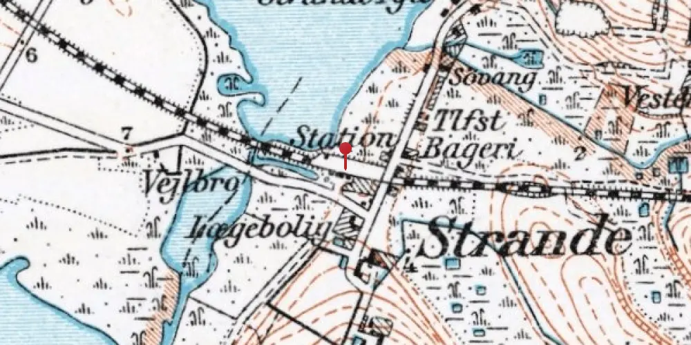 Historisk kort over Strande Station [1899-1976]