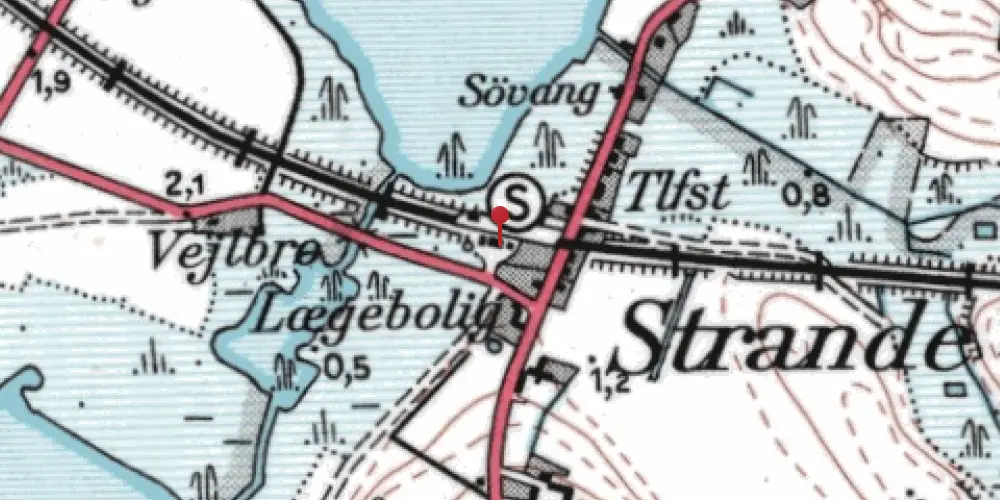 Historisk kort over Strande Station [1899-1976]