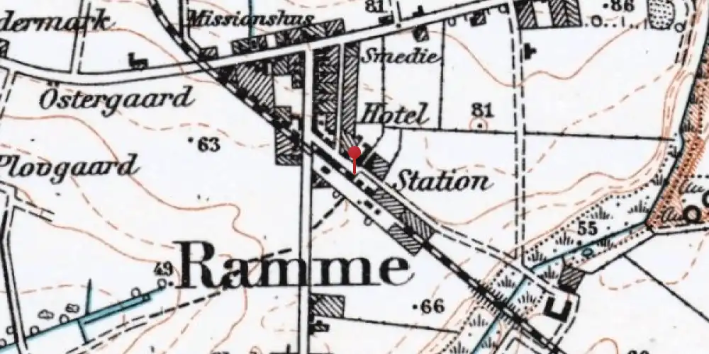 Historisk kort over Ramme Station [1879-1903]