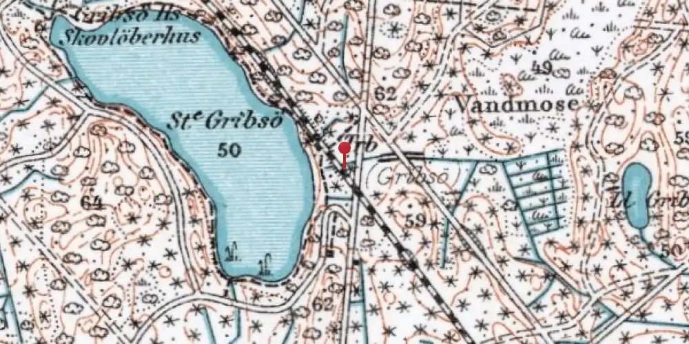 Historisk kort over Gribsø Trinbræt [1880-1938]