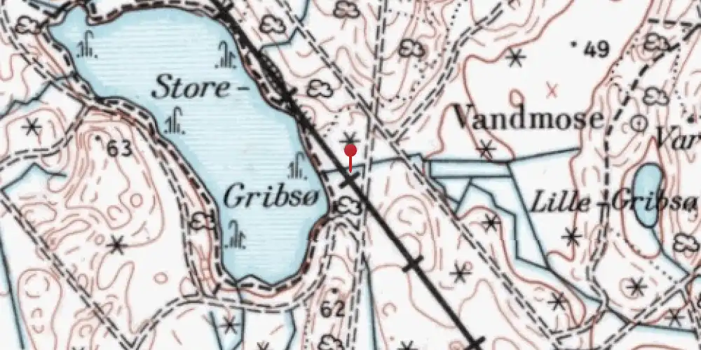 Historisk kort over Gribsø Trinbræt [1880-1938]