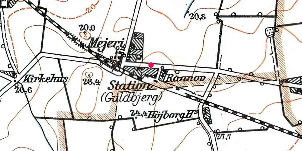 Historisk kort over Guldbjerg Station 