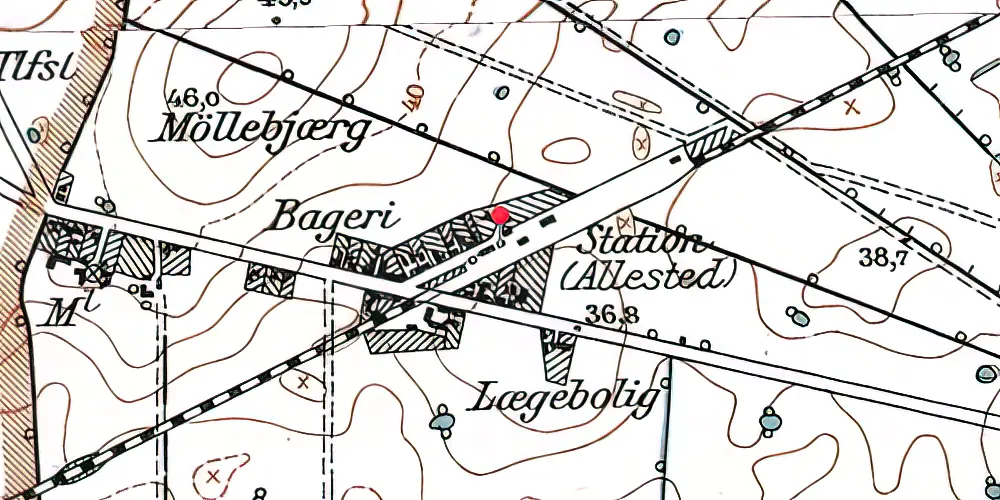 Historisk kort over Allested Station