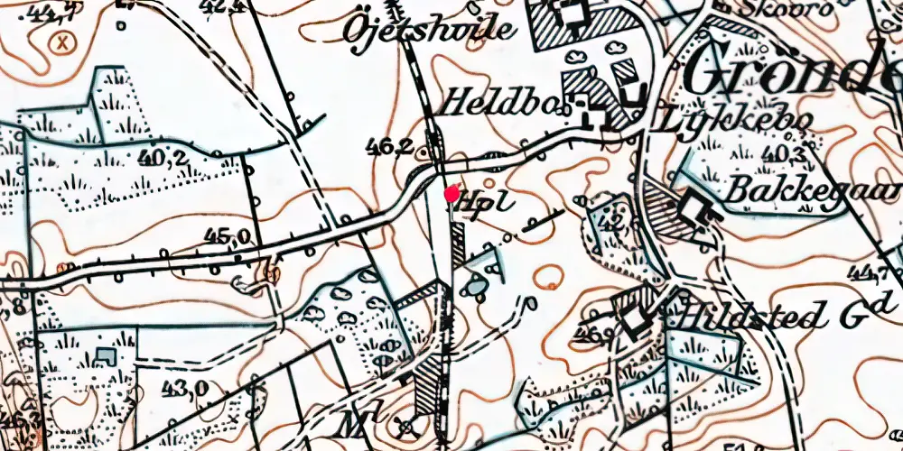 Historisk kort over Grønderup Billetsalgssted