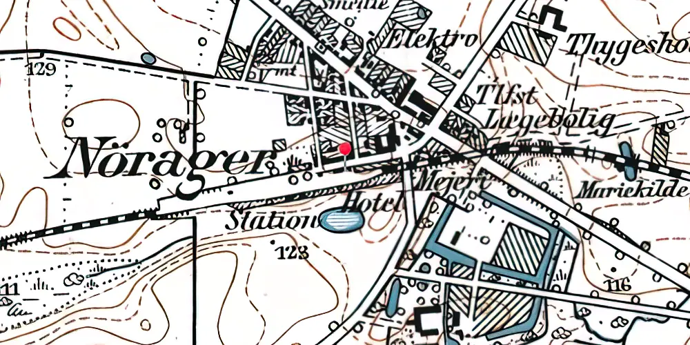 Historisk kort over Nørager Station