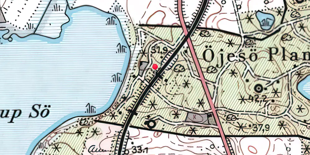 Historisk kort over Øjesø Trinbræt