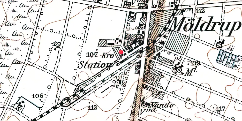 Historisk kort over Møldrup Station 