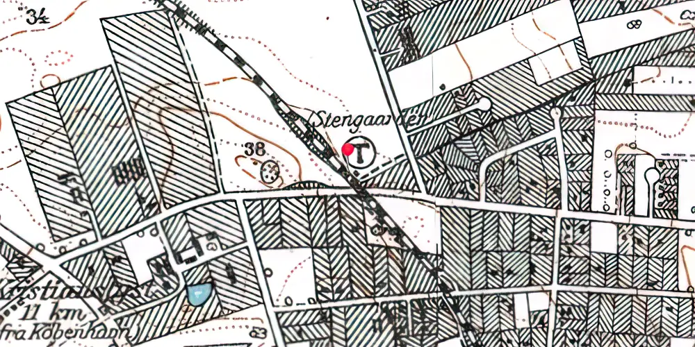 Historisk kort over Stengården Billetsalgssted [1929-1977]