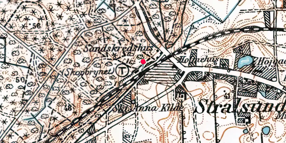 Historisk kort over Skovbrynet Billetsalgssted [1930-1964]