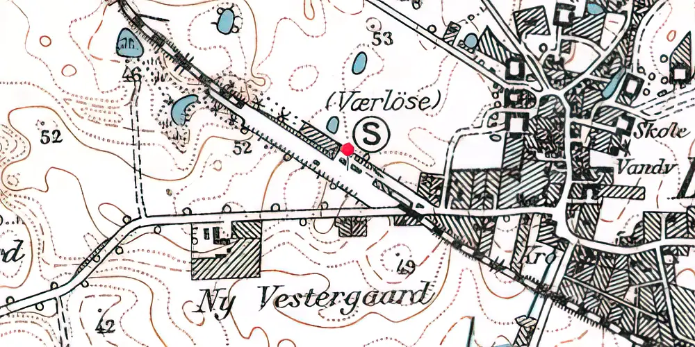 Historisk kort over Værløse Station [1906-1974]