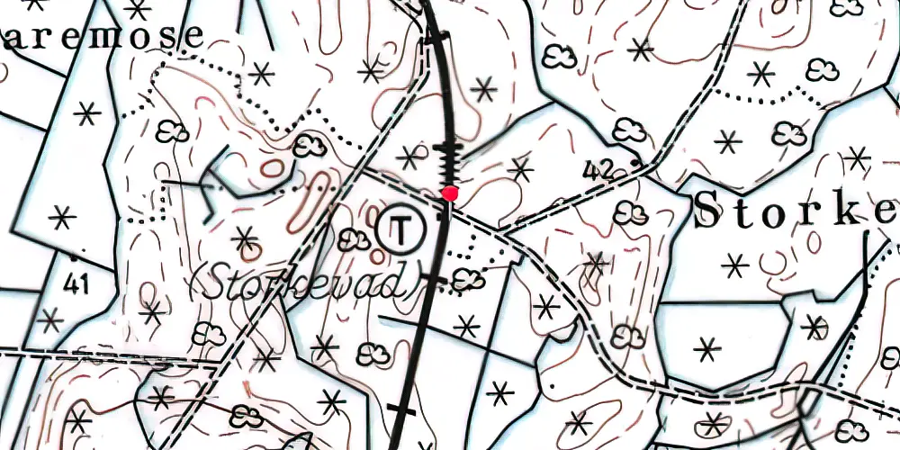 Historisk kort over Storkevad Trinbræt med Sidespor 