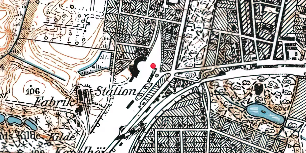 Historisk kort over Hjørring vestbanegård Station 