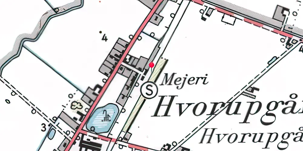 Historisk kort over Hvorupgård Holdeplads med sidespor