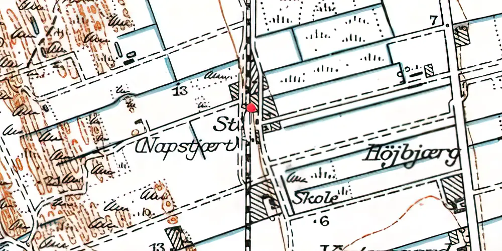 Historisk kort over Napstjert Station [1890-1935]