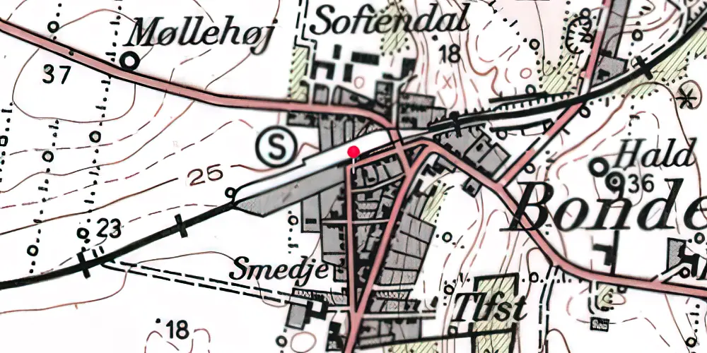 Historisk kort over Bonderup NordJylland Station