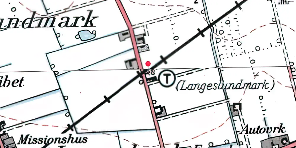 Historisk kort over Langeslund-Mark Trinbræt