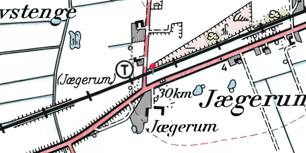 Historisk kort over Jægerum Trinbræt med Sidespor