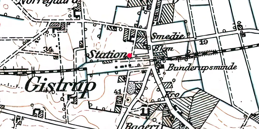 Historisk kort over Gistrup Station