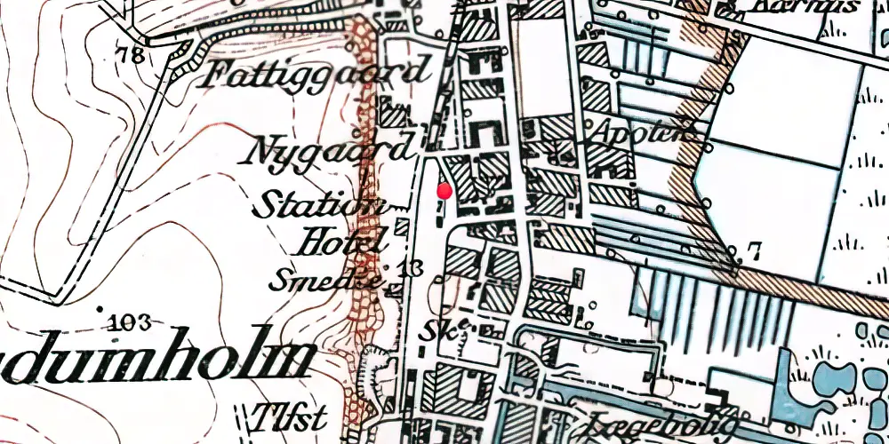 Historisk kort over Gudumholm Station 