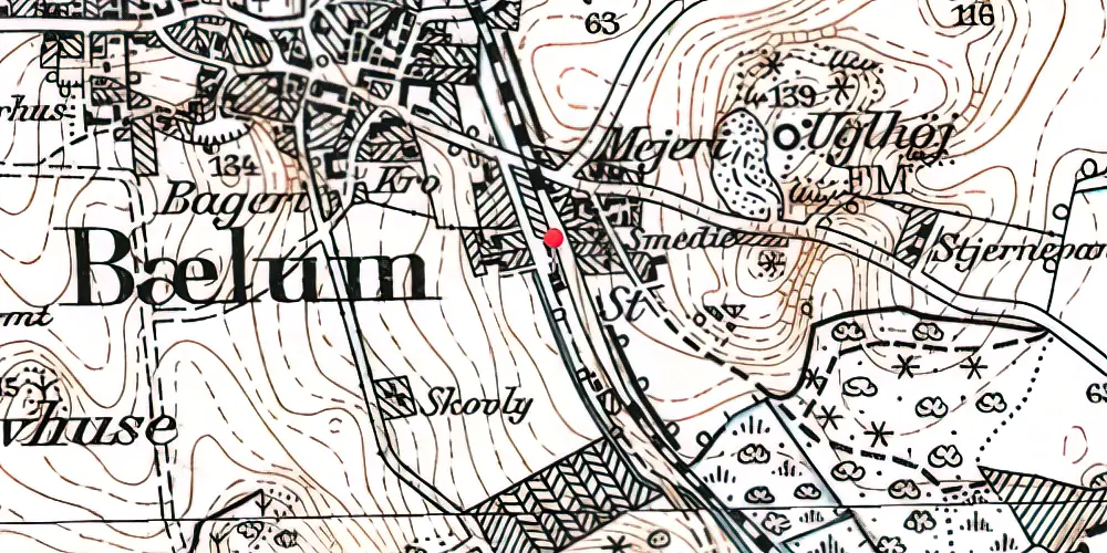 Historisk kort over Bælum Station