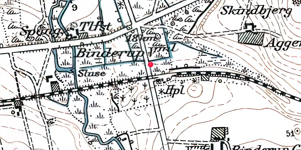 Historisk kort over Binderup Billetsalgssted 