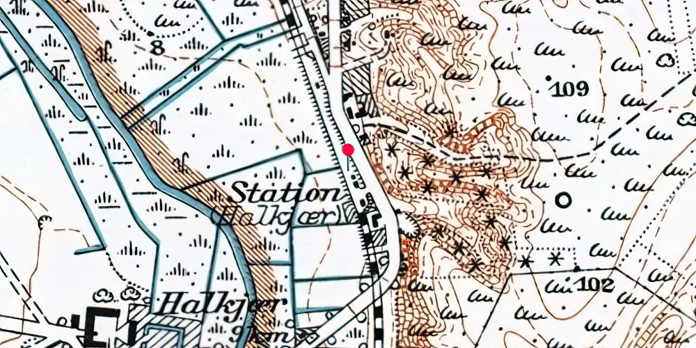 Historisk kort over Halkær Station