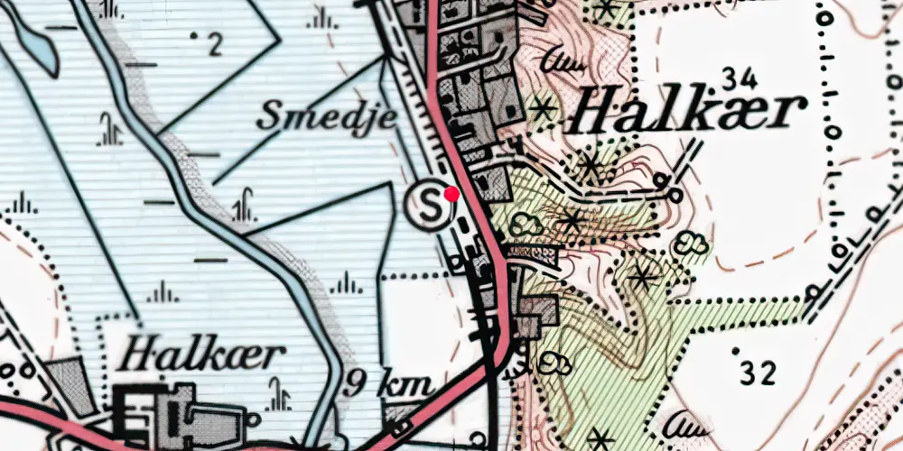 Historisk kort over Halkær Station 