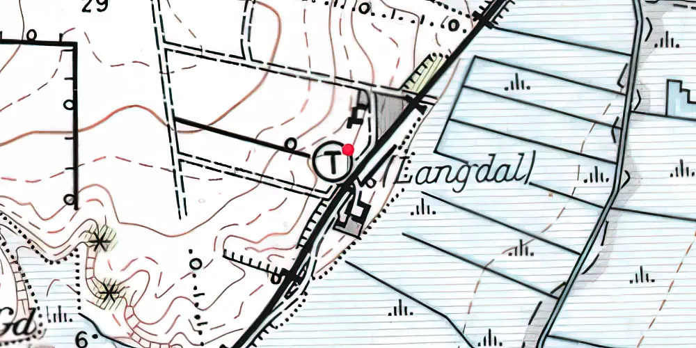 Historisk kort over Langdal Trinbræt 