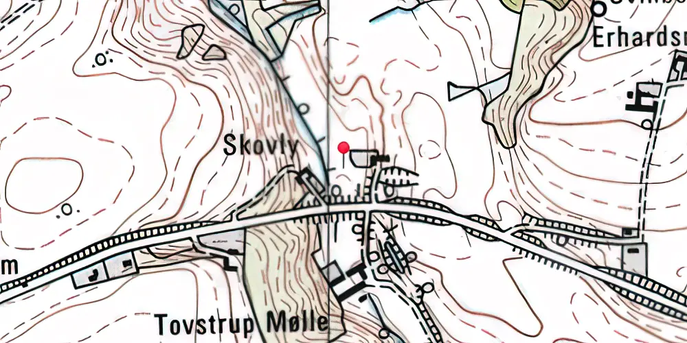 Historisk kort over Toustrup Mølle Trinbræt 