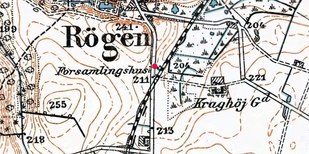 Historisk kort over Røgen Forsamlingshus (Røgenvejen) Trinbræt