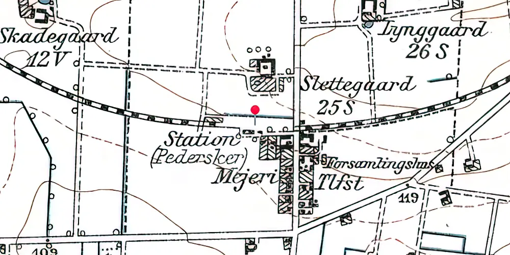 Historisk kort over Pedersker Station