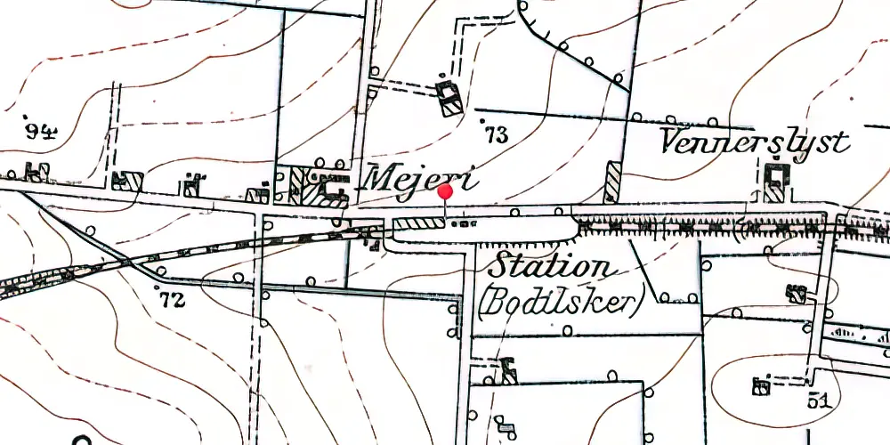 Historisk kort over Bodilsker Station 