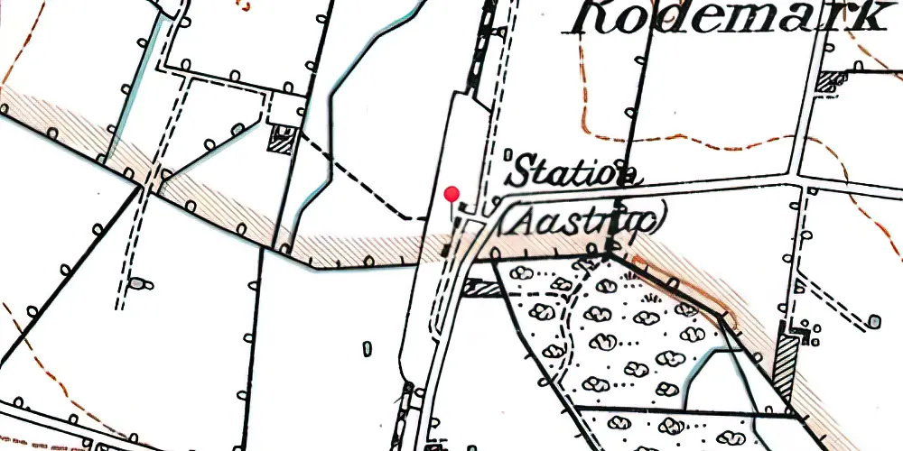 Historisk kort over Åstrup Billetsalgssted med Sidespor